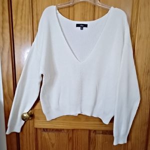 Impeccable Lulu's Feel it Still Ivory Knit Sweater V-Neck Size M